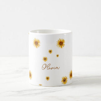 Personalisierte Aquarell-Sonnenblumen Kaffeetasse
