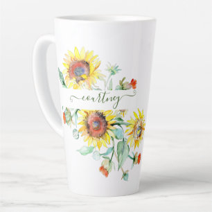 Personalisierte Aquarell-Sonnenblumen    Milchtasse