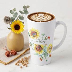 Personalisierte Aquarell-Sonnenblumen Milchtasse