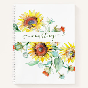 Personalisierte Aquarell-Sonnenblumen    Notizbuch