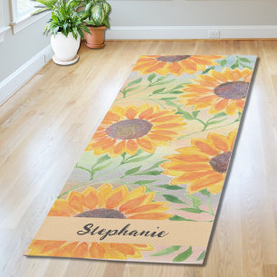 Personalisierte Aquarell-Sonnenblumenblätter Yogamatte