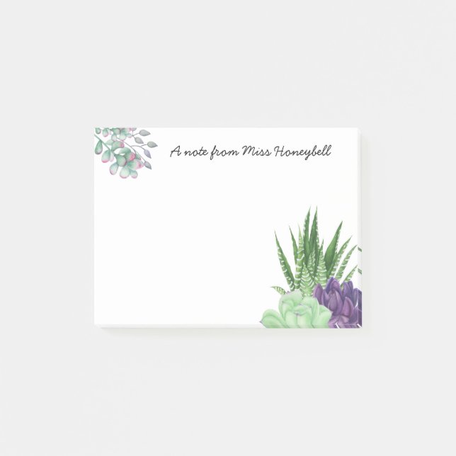 Personalisierte Aquarell-Sukkulente Post-it Klebezettel (Vorderseite)