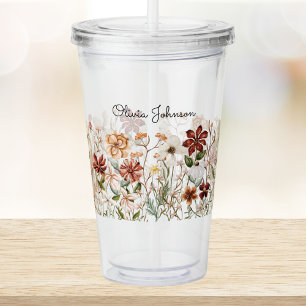 Personalisierte Aquarell-Vintage-Wildblumen-Blumen Acryltrinkbecher