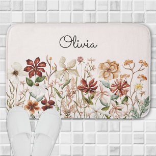 Personalisierte Aquarell-Vintage-Wildblumen-Blumen Badematte