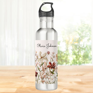Personalisierte Aquarell-Vintage-Wildblumen-Blumen Edelstahlflasche