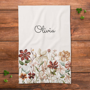 Personalisierte Aquarell-Vintage-Wildblumen-Blumen Geschirrtuch