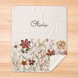 Personalisierte Aquarell-Vintage-Wildblumen-Blumen Sherpadecke
