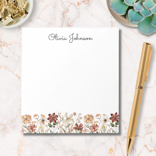 Personalisierte Aquarell-Vintage-Wildblumenwiese Notizblock