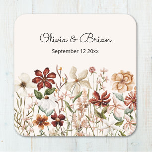 Personalisierte Aquarell-Vintage-Wildblumenwiese Rechteckiger Pappuntersetzer