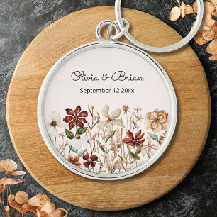 Personalisierte Aquarell-Vintage-Wildblumenwiese Schlüsselanhänger