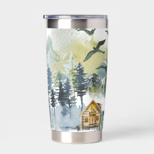 Personalisierte Aquarell-Waldszene Thermobecher