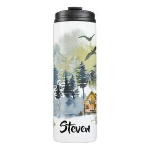 Personalisierte Aquarell-Waldszene Thermosbecher