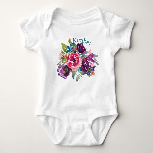 Personalisierte Aquarellblume Baby Strampler (Vorderseite)
