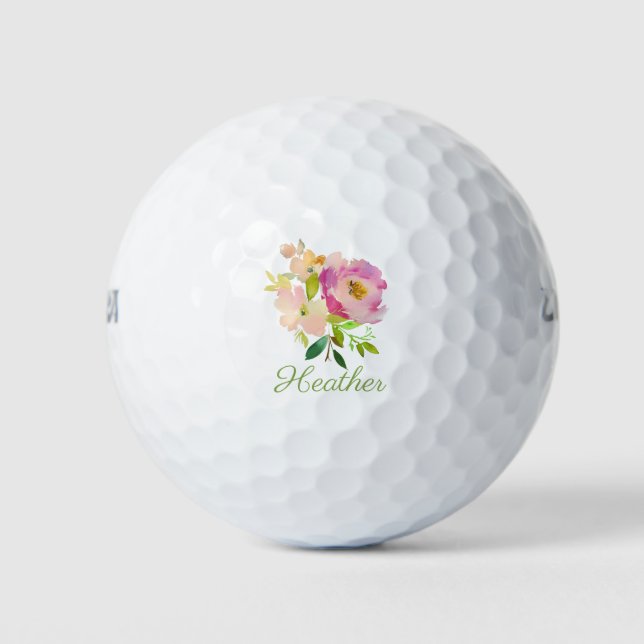 Personalisierte Aquarellblume Golfball (Vorderseite)