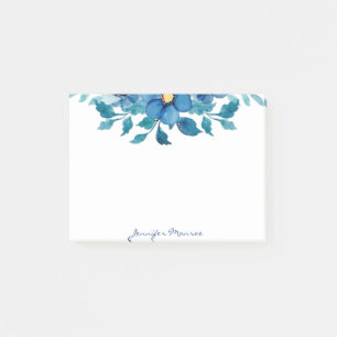 Personalisierte Aquarellblumen in Blau Post-it Klebezettel