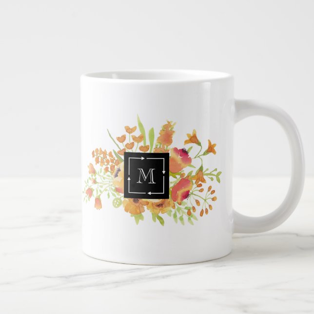 Personalisierte Aquarellblüte mit Monogramm Jumbo-Tasse (Rechts)