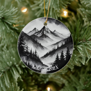 Personalisierte Aquarelle Wasserfarbengebirgslands Keramik Ornament