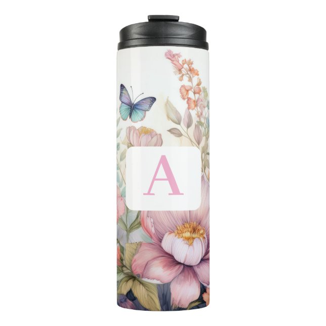 Personalisierte Aquarellfarbe mit Monogramm Thermosbecher (Vorderseite)