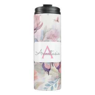 Personalisierte Aquarellfarbe mit Name und Monogra Thermosbecher