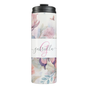 Personalisierte Aquarellfarbe mit Name und Monogra Thermosbecher