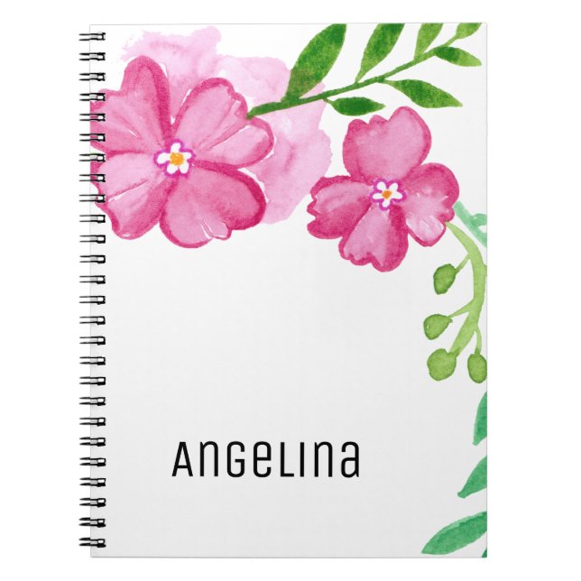 Personalisierte Aquarellfarbe Rosa Blume Notizblock (Vorderseite)