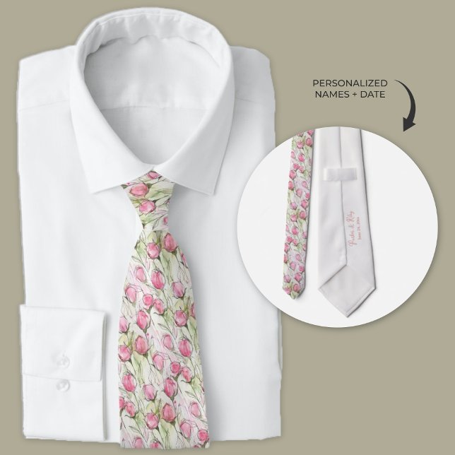 Personalisierte Aquarellfarbe Rosa Rosenknospe Krawatte (blush pink rosebud groomsmen wedding neckties)