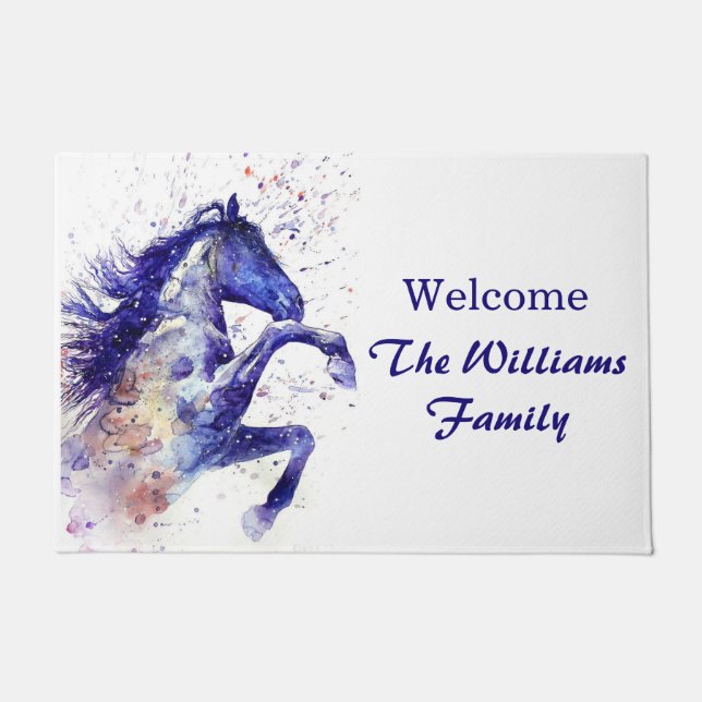 Personalisierte Aquarellfarbe Spritzer Pferdemaler Fußmatte (Vorderseite)