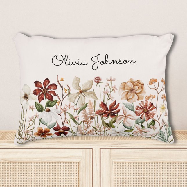 Personalisierte Aquarellfarbe Vintage Wildblume Bl Dekokissen (In situ)