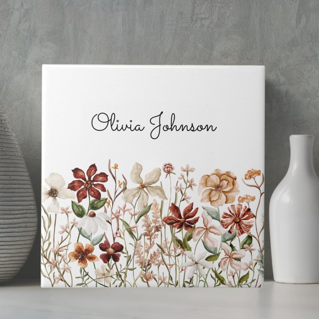Personalisierte Aquarellfarbe Vintage Wildblume Bl Fliese (Close up)
