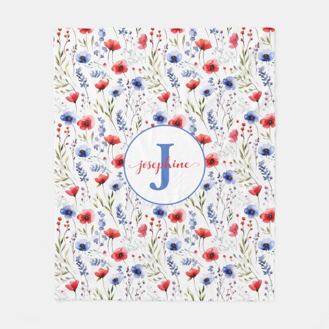 Personalisierte Aquarellfarbe Wildblume Fleece Bla (Vorderseite)