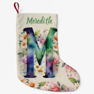 Personalisierte Aquarellfarben-Monogram-Floral-Bou Kleiner Weihnachtsstrumpf