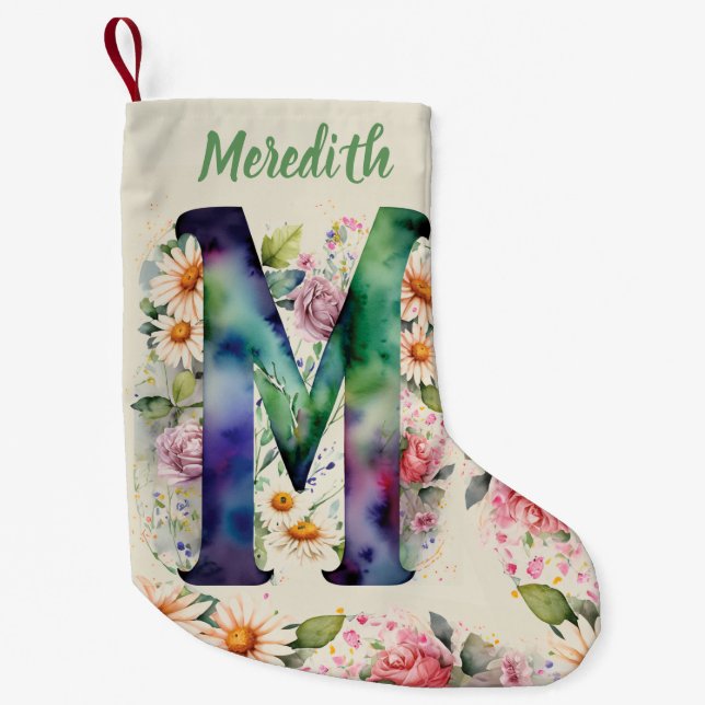 Personalisierte Aquarellfarben-Monogram-Floral-Bou Kleiner Weihnachtsstrumpf (Vorderseite)