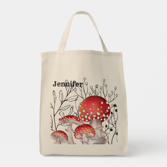 Personalisierte Aquarellfarben-Mushroom-Tasche Tragetasche (Rückseite)