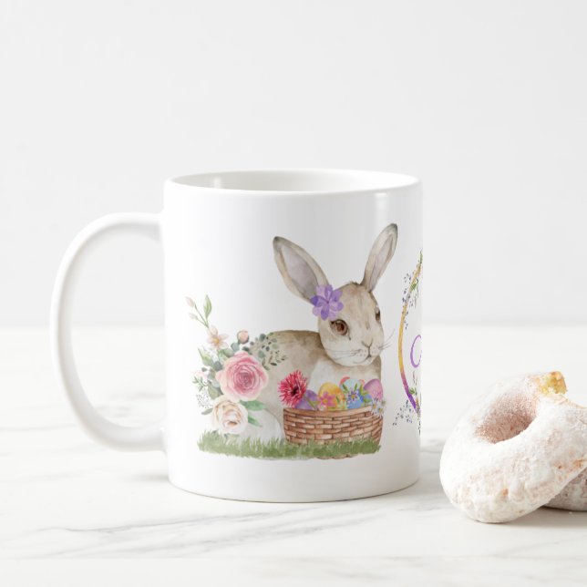 Personalisierte Aquarellfarben Ostern Sonniges Ei Kaffeetasse (Mit Donut)