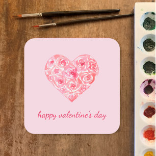 Personalisierte Aquarellfarben Rose Herzens Valent Quadratischer Aufkleber