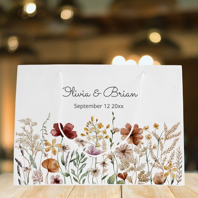 Personalisierte Aquarellfarben Wildblume Hübsch Große Geschenktüte (In situ)