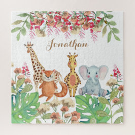 Personalisierte Aquarellkinder Moderner Safari-Dsc Puzzle