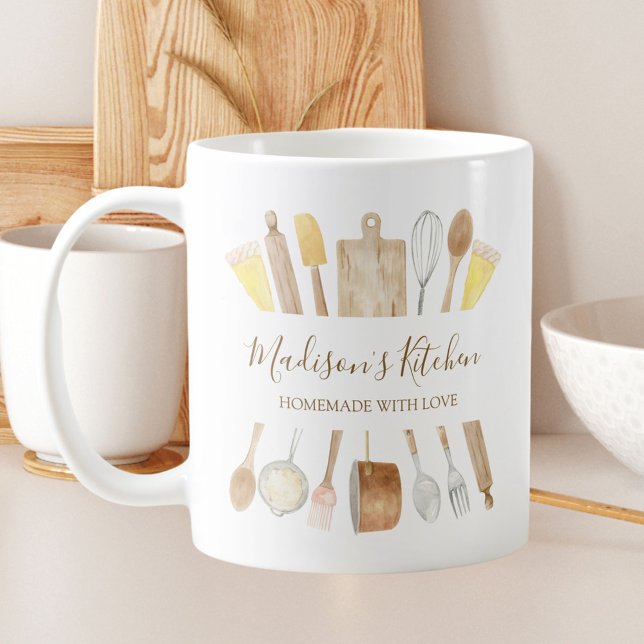 Personalisierte Aquarellküche Kochutensilien Kaffeetasse (In situ)