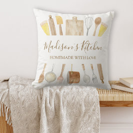 Personalisierte Aquarellküche Kochutensilien Kissen