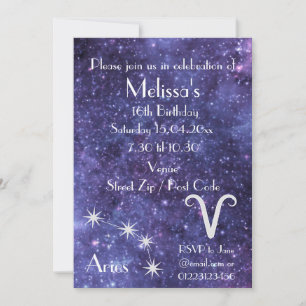 Personalisierte Aries-Sternzeichen-Galaxie-Party Einladung