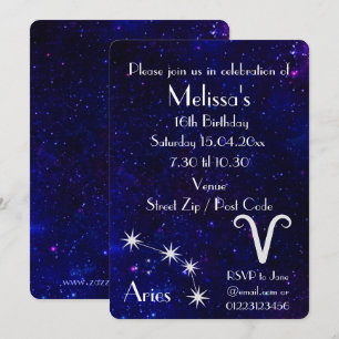 Personalisierte Aries-Sternzeichen-Galaxie-Party Einladung