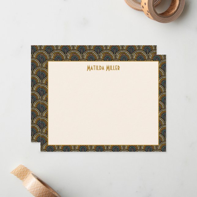 Personalisierte Art Deco Stickerei-Notizkarte Mitteilungskarte (Vorderseite/Rückseite Beispiel)