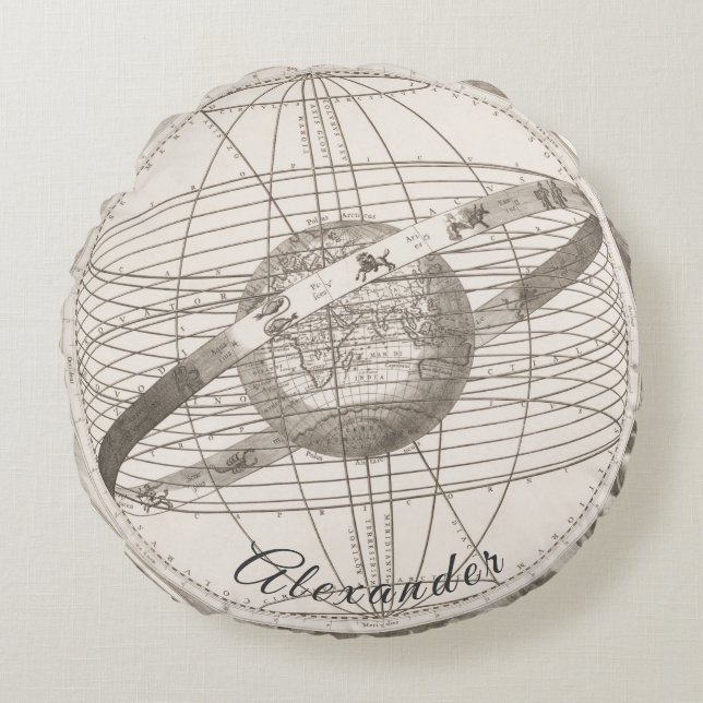 Personalisierte Astrologische Himmelskarte Vintage Rundes Kissen (Vorderseite)