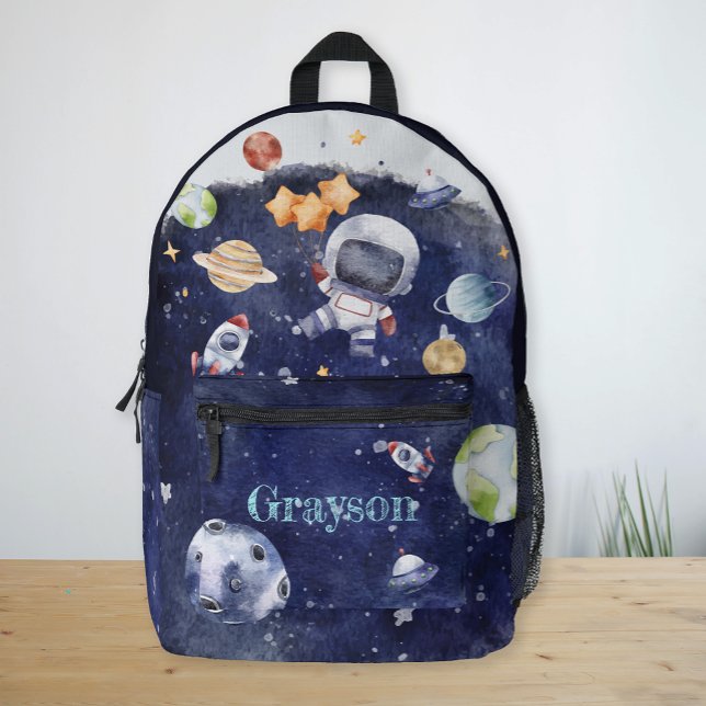 Personalisierte Astronauten Bedruckter Rucksack (Personalized Astronaut Planet Galaxy Boys Printed Backpack)