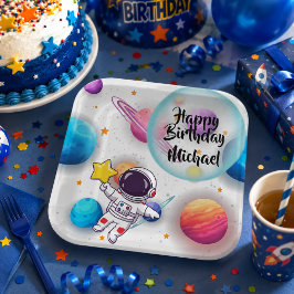 Personalisierte Astronauten- & Planeten-Party-Tell Pappteller