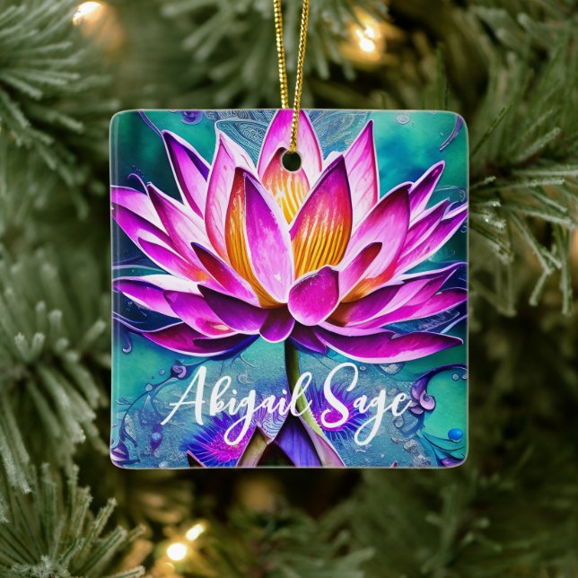 Personalisierte Atemberaubende Rosa Lotus Blume We Keramikornament (Baum)