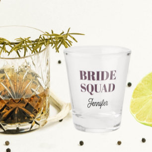 Personalisierte Auberginen-Hochzeitsbraut-Squad Schnapsglas