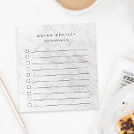 Personalisierte Aufgabenliste für Chic Blush & Gra Notizblock<br><div class="desc">Personalisieren Sie dieses chic to do list Notizblock mit einem Namen und einer zusätzlichen Textzeile (die mit "Wichtigem zu tun" gezeigt wird) in modernen, schwarzen Schriftzeichen auf einem trendigen, blassgrauen und blütigen Rose goldfarbenen Marmorhintergrund. Mit einem Notizblock mit geflochtenen Checklisten können Sie Ihre wichtigen Aufgaben ganz einfach behalten und stilvoll...</div>