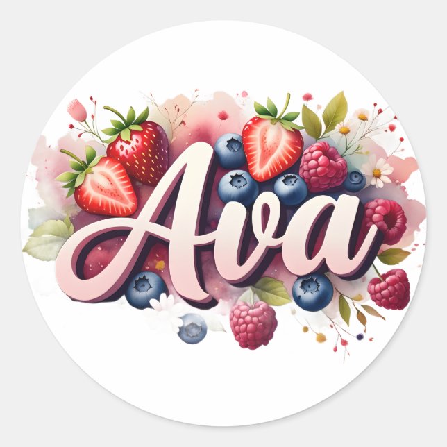 Personalisierte Aufkleber Ava Berry Floral Design (Vorderseite)