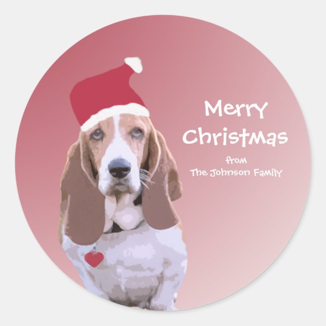 Personalisierte Aufkleber für Santa Basset (Vorderseite)